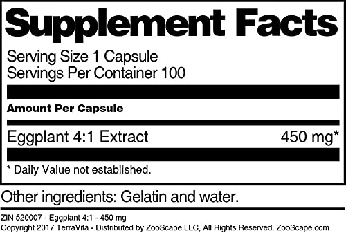 Terravita Eggplant 4:1-450 mg Capsules, 100 Count