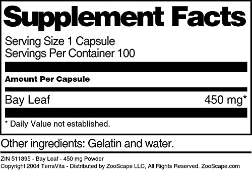 Terravita Bay Leaf 450 mg Capsules, 100 Count