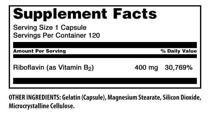 Amazing Nutrition Riboflavin 400mg Capsules, 120 Count