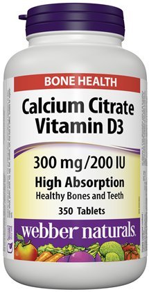 Webber Naturals Calcium Citrate Vitamin D3 300mg/200IU High Absorption Tablet, 1 Count