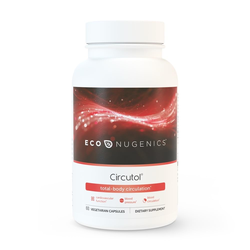 EcoNugenics Circutol Heart & Blood Pressure Supplement with Nattokinase, L-Carnitine, Hawthorn Berry Extract, Cordyceps & Reishi Mushrooms - Healthy Blood Flow & Nitric Oxide Support, 60 Capsules
