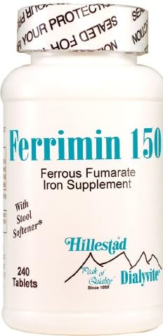 Dialyvite Ferrous Fumarate Ferrimin 150 High-Potency Iron Supplement Tablet 240 Count