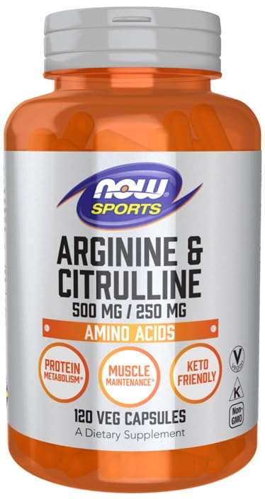 NOW Foods Arginine 500 mg with Citrulline 250 mg Capsules, 120 Count
