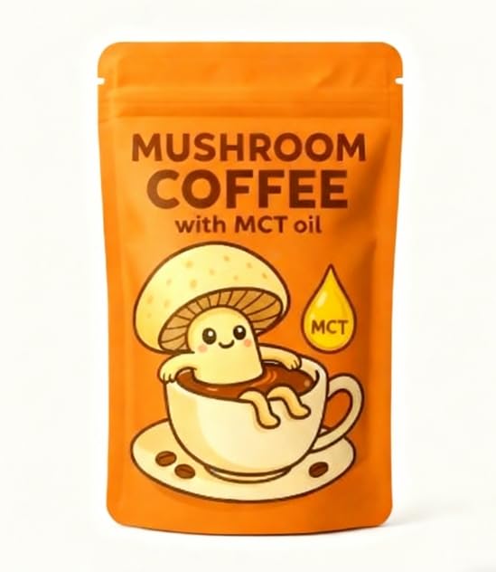 Healspot Mushroom Coffee Powder with 3 Adaptogenic Mushrooms and MCT Oil, USA Grown Instant Coffee, 13 oz