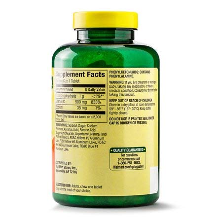 SANJIANKE Spring Valley Vitamin C 500 mg Chewable Tablets, 2 Pack