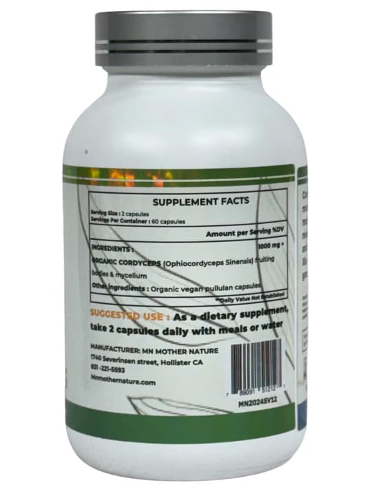 Mn Mother Nature Inc Cordyceps (Ophiocordyceps sinensis) Mushroom Supplement 1000mg Capsules 120