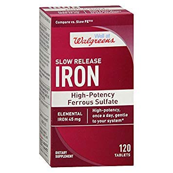 Walgreens Iron Slow Release High Potency Ferrous Sulfate 45 mg Tablets 120 Count