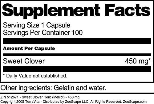 Terravita Sweet Clover Melilot 450 mg Capsules, 300 Count