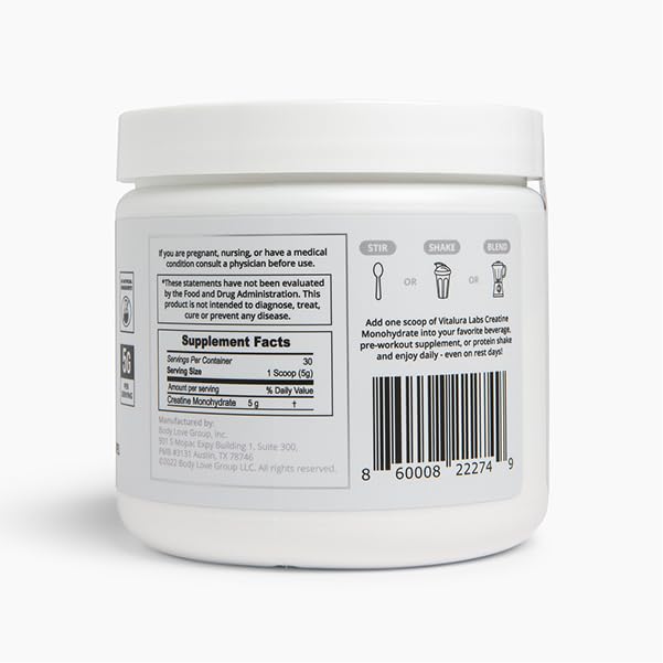 Vitalura Labs Pure Creatine Monohydrate Powder, 1 Ounce