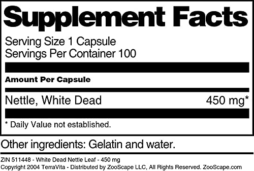 Terravita White Dead Nettle Leaf 450 mg, 100 Capsules