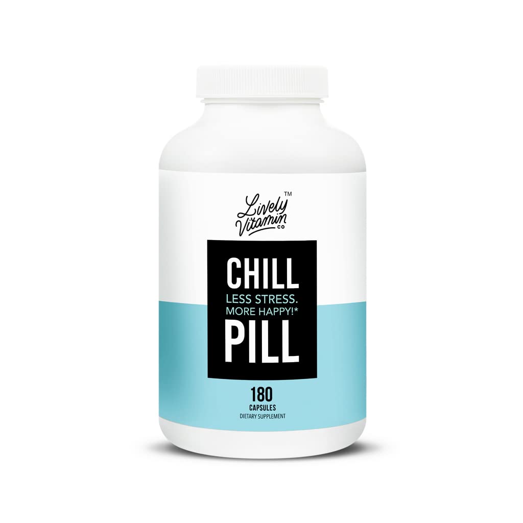 LIVELY VITAMIN CO Chill Pill - Calm Mood - Relax - Restful Deep Sleep - REM - Stress - Anxiousness - Magnolia Bark - Chamomile - L-Theanine - Passionflower - 5-HTP 180 Capsules