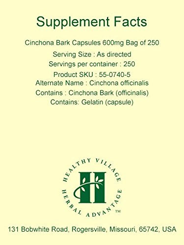 Herbal Advantage Cinchona Bark Capsules 600mg, 250 Capsules