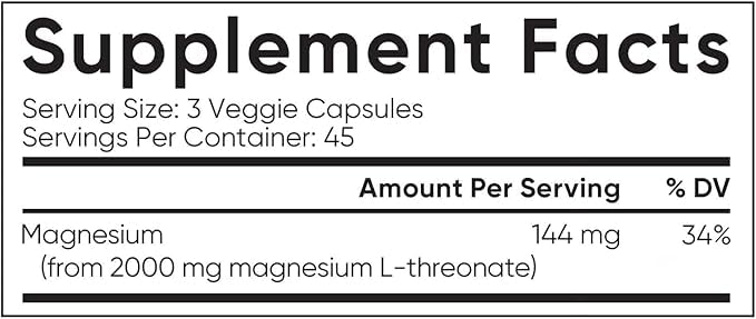 Generic Magnesium L-Threonate 2000mg Veggie Capsules, 135 Count