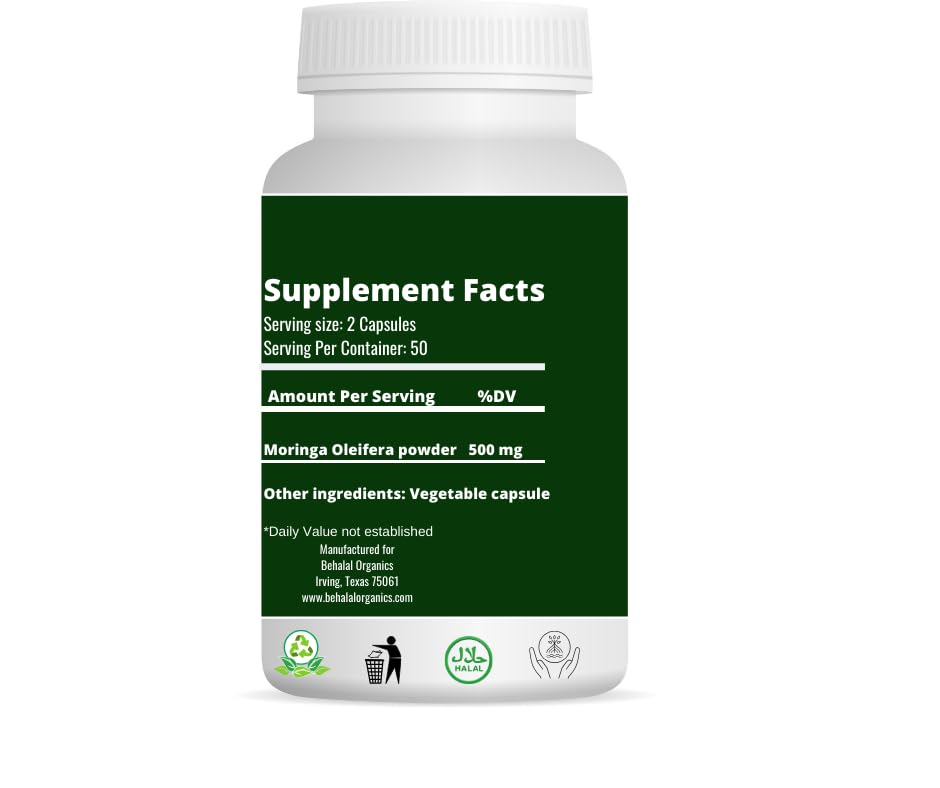 Behalal Organics Moringa Oleifera Quick Release Capsule 100 Count