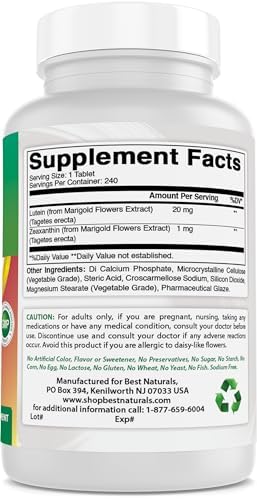 Best Naturals Lutein 20 mg with Zeaxanthin Tablet, 240 Tablets