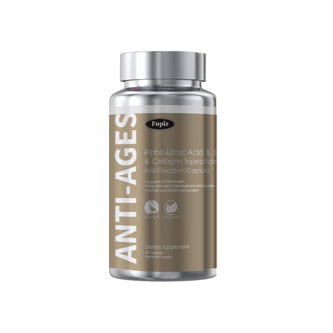 FOPIZ Anti-Glycation Capsule Alpha-Lipoic Acid & SOD & Collagen Tripeptide, 60 Count