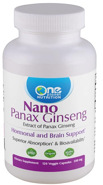 One Planet Nutrition Nano Panax Ginseng 500 mg Veggie Capsules, 120 Count