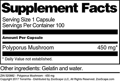 Terravita Polyporus Mushroom 450 mg Capsule, 100 Count