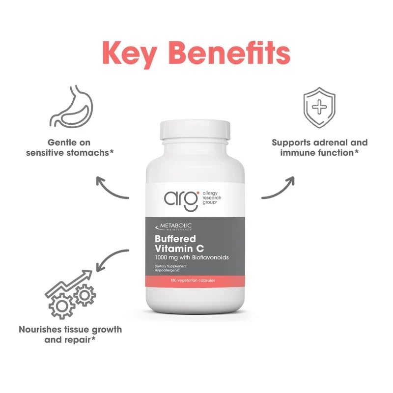 Metabolic Maintenance Vitamin C 500 mg Daily Immune & Antioxidant Support, Low-Acidity & Hypoallergenic, 90 Capsules