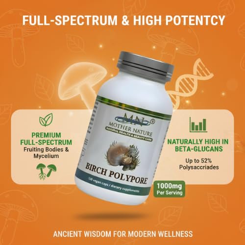 Mn Mother Nature Inc Birch Polypore Mushroom Supplement 1000mg Capsules 120