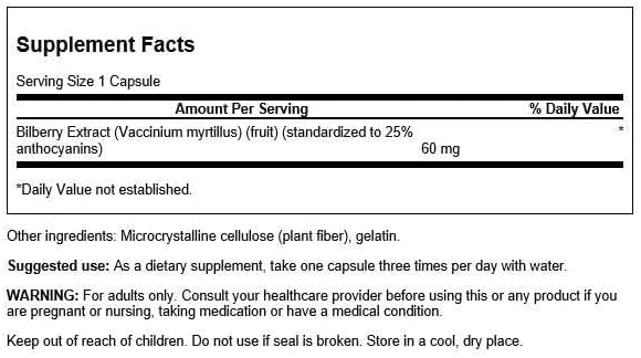 Swanson Bilberry Extract (Standardized) 60 Milligrams Capsules, 120 Count