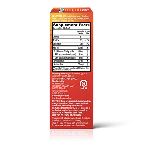 MegaRed Omega-3 Krill Oil 500mg Extra Strength Softgels 45 Count