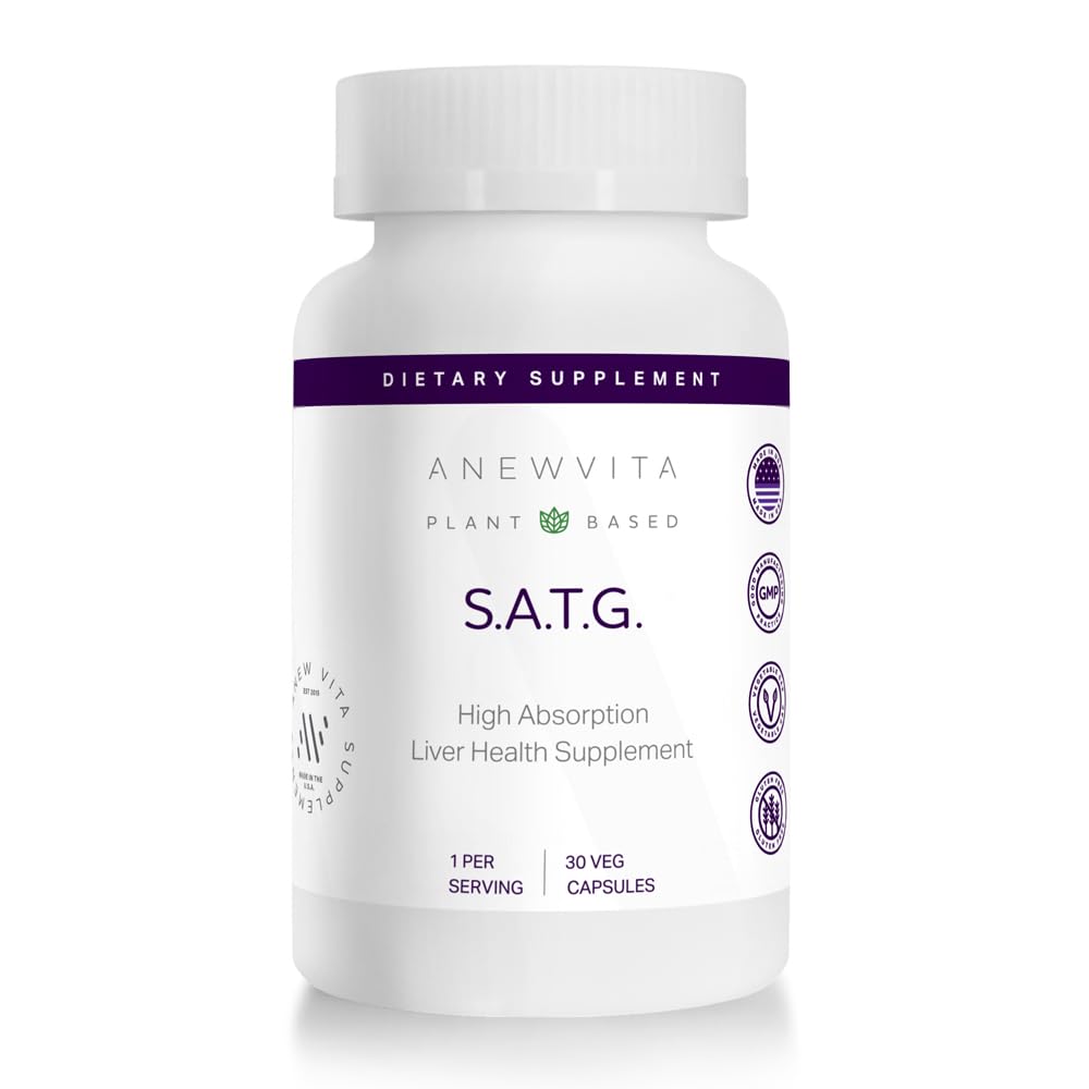 Anew Vita SATG Liver Health Formula with Silybin, Milk Thistle, Artichoke, Turmeric & Glutathione, Capsules, 30 Count