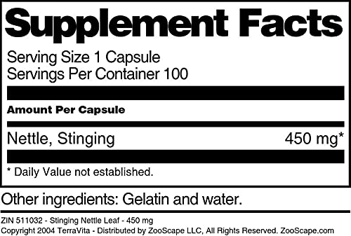 Terravita Stinging Nettle Leaf 450 mg 300 Capsules