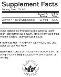Swanson Vitamin K-1 100 mcg Tablet, 100 Count