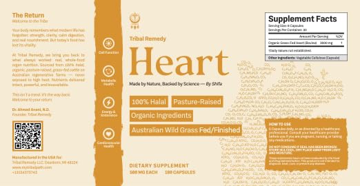 Tribal Remedy Pure Australian Beef Heart Supplement Capsules 180 Count