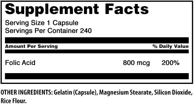 Amazing Nutrition Folic Acid 800 mcg Vitamin B9 Supplement 480 Capsules