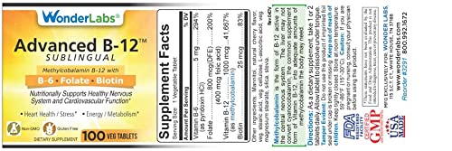 Wonder Laboratories Vitamin B12 with B6, Folic Acid & Biotin - Methylcobalamin 1000 mcg, Tablet, 100 Tablets