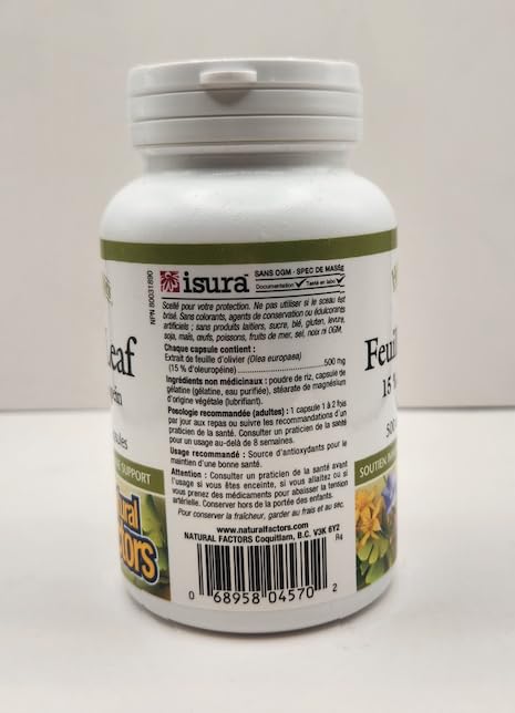 Natural Factors Olive Leaf 500 mg Natural Wellness Formula Capsules 90