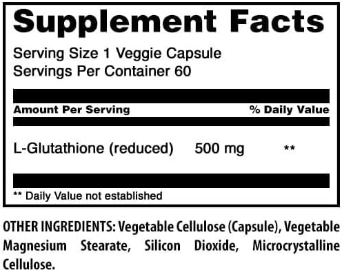 Amazing Nutrition Reduced L-Glutathione Supplement 500 mg per Serving Capsules, 180 Count