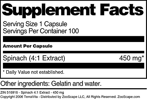 Terravita Spinach 4:1 Extract - 450 mg Capsule, 100 Capsules