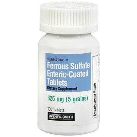 Usher-Smith Ferrous Sulfate 325mg Enteric-Coated Tablets, 100 Count
