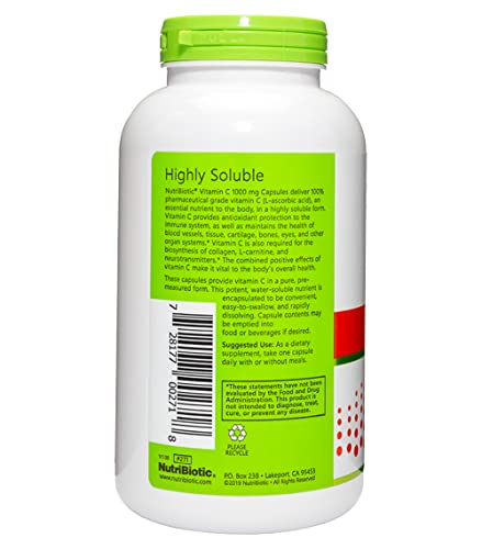 NutriBiotic Vitamin C 1000 Mg Capsules, 250 Count