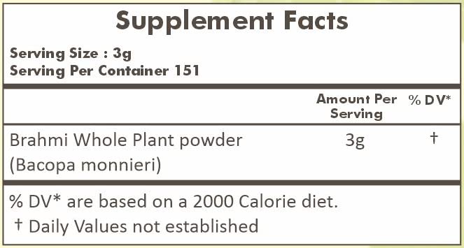 HERBAL HILLS Brahmi Powder Bacopa Monnieri, Powder, 16.01 Ounce Pack of 1