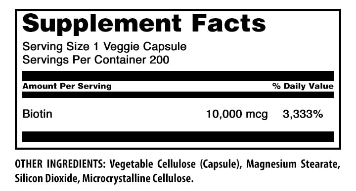 Amazing Nutrition Biotin (Vitamin B7) 10 mg Supplement Capsules, 200 Count