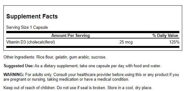 Swanson High Potency Vitamin D-3 1000 Iu (25 mcg) 60 Capsules