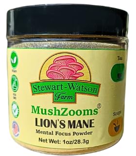 Stewart-Watson Farm Lion’s Mane Mushroom Powder Organic Brain & Memory Support Supplement, 100% Pure, Non-GMO, 2.2 Ounces