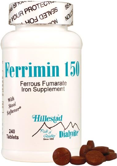 Dialyvite Ferrous Fumarate Ferrimin 150 High-Potency Iron Supplement Tablet 240 Count
