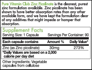 Pure Vitamin Club Zinc Picolinate Capsules, 90 Count