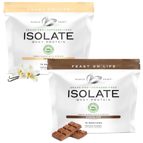 Muscle Feast Grass-Fed Whey Protein Isolate Powder Vanilla & Chocolate, 5 lb Each, 160 Servings