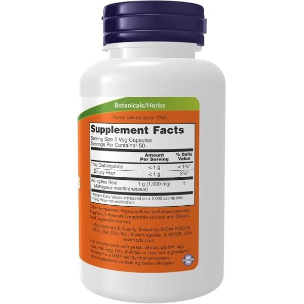 NOW Foods Astragalus 500 mg Capsule, 100 Capsules