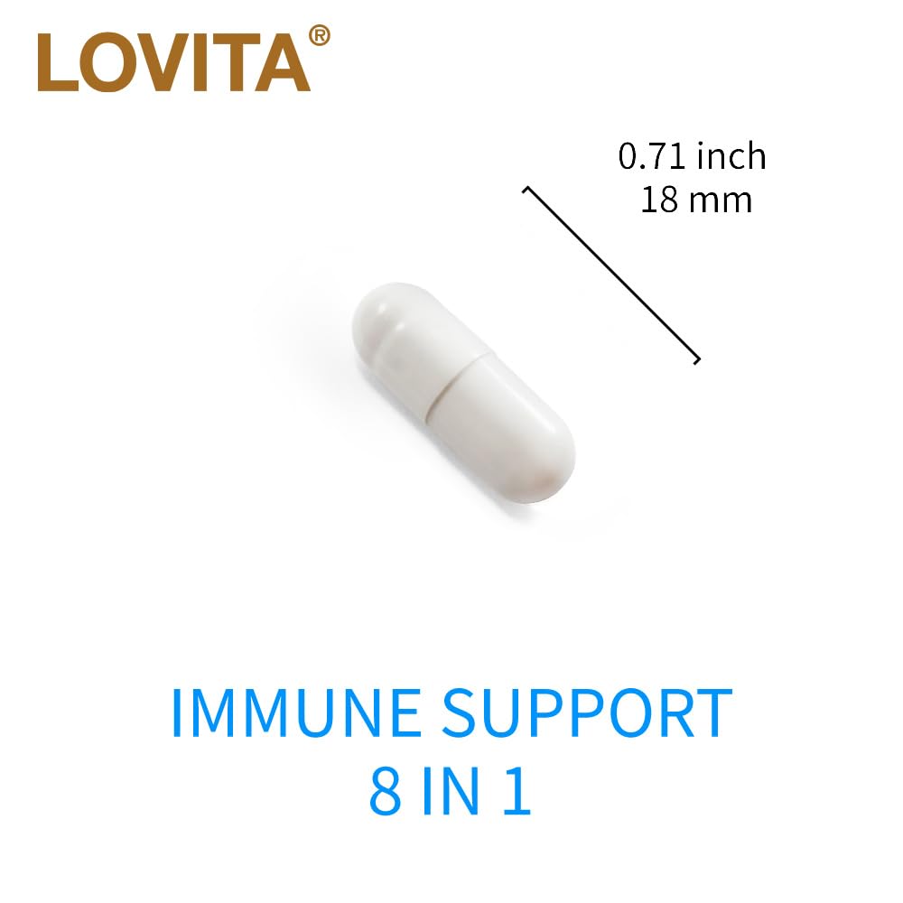LOVITA Immune Support 8 in 1 Daily Defense, Elderberry with Zinc, Vitamin C & D, Echinacea, Selenium, Andrographis & Siberian Ginseng Extract, 60 Capsules