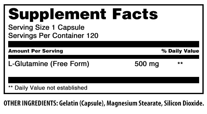 Amazing Nutrition L-Glutamine Amino Acid Supplement 500 mg Capsules 120 Count