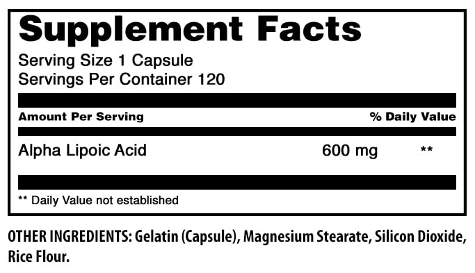 Amazing Nutrition Alpha Lipoic Acid 600 mg Per Serving Capsules 120 Count