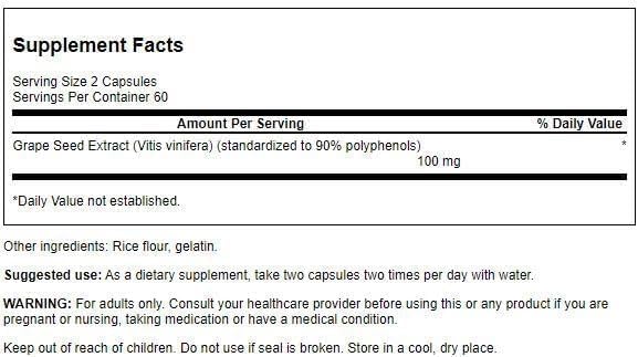 Swanson Grape Seed Extract (Standardized) 50 Milligrams Capsules, 120 Count