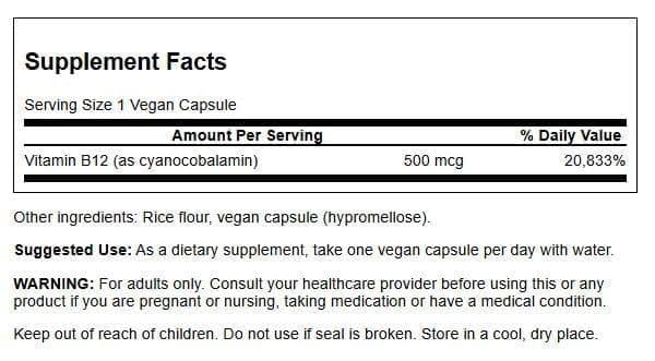 Swanson Vitamin B-12 500 mcg 30 Capsules